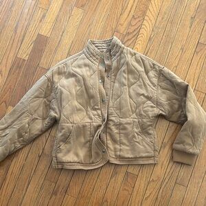 Tan Quilted Bomber Jacket